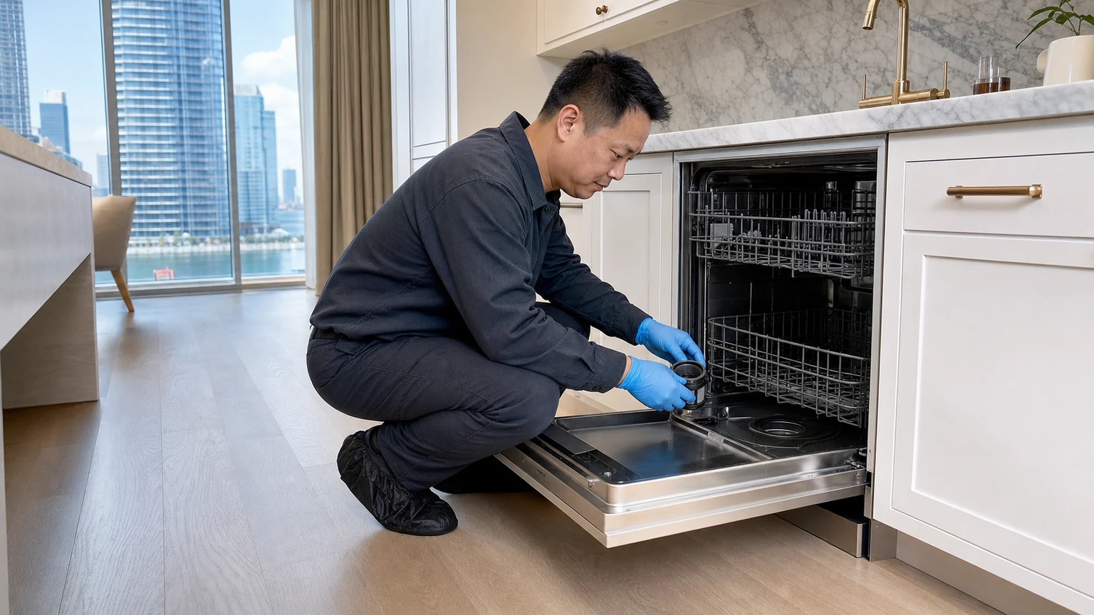 Panel-ready dishwasher diagnostic visit in Long Island City